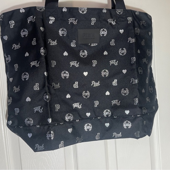 Victoria’s Secret PINK logo and heart tote in black and shimmery silver NEW - Picture 7 of 9